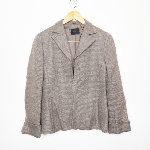 AKRIS Tweed Blazer tan brown textured knit notched collar designer womens US 6 - Picture 2 of 6